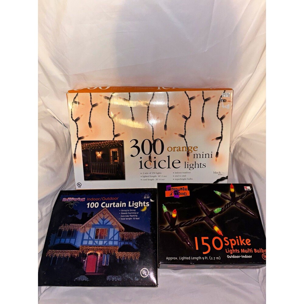 Lot of 4 Plug-In Halloween Lights Icicle Multicolored Purple, Orange, Green Work
